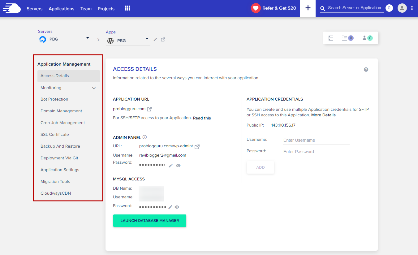 Cloudways Dashboard