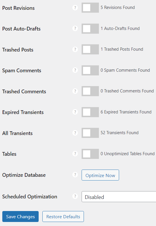 perfmatters database optimization