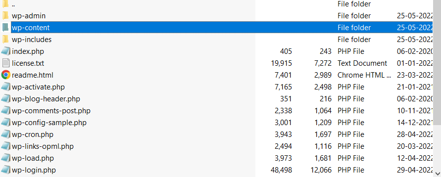 Delete wp-content folder