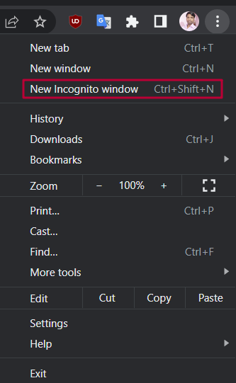 incognito chrome tab