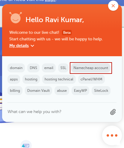 Namecheap Account label