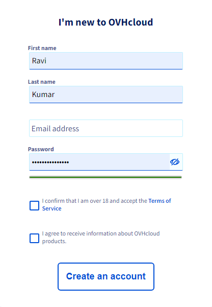 OVH sign up form