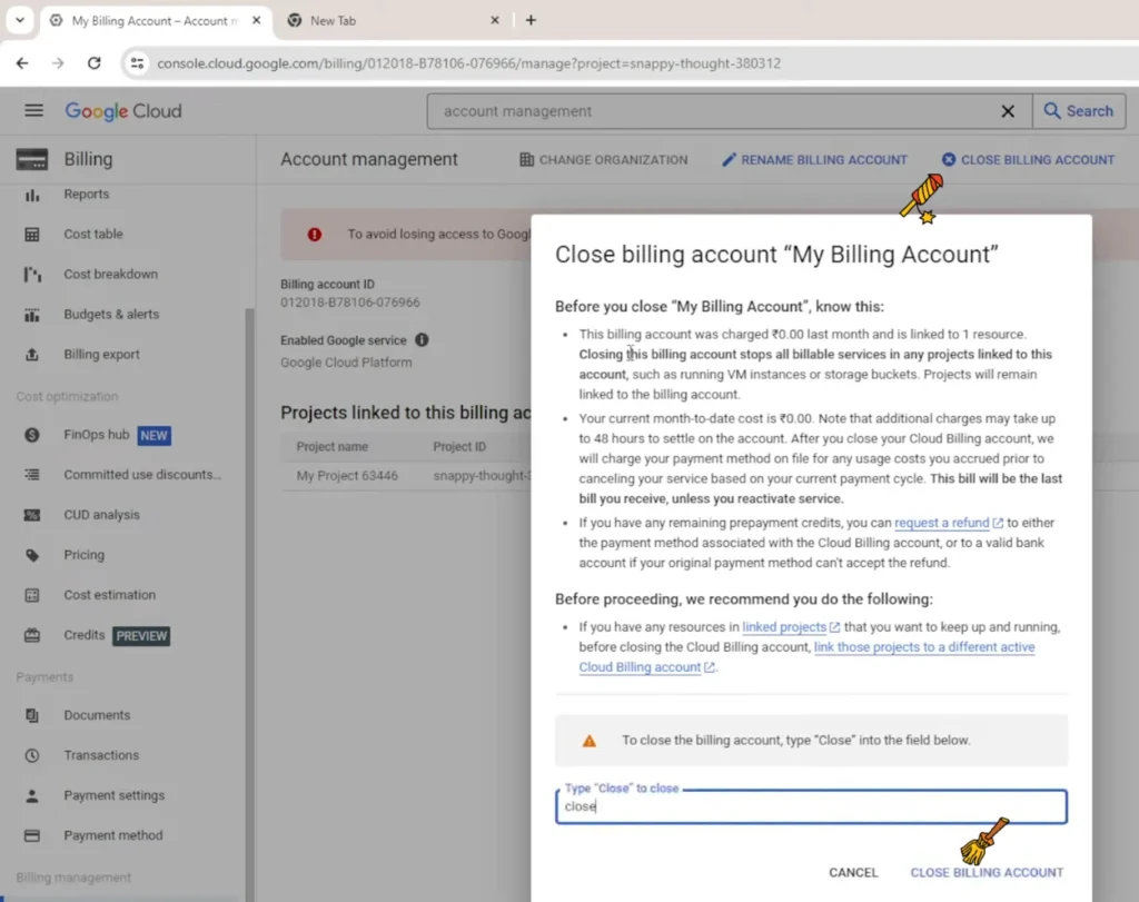 close billing account 