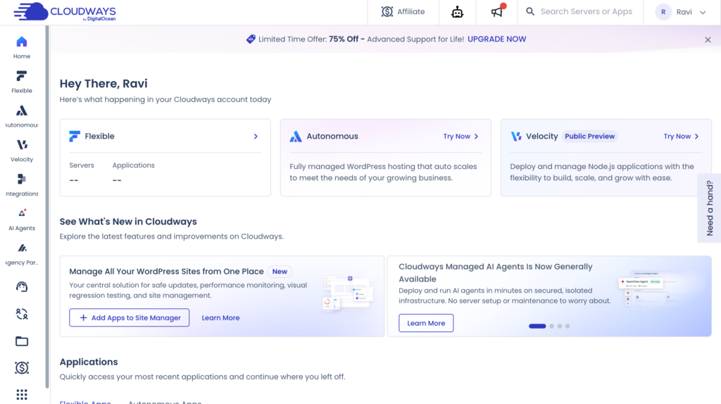 cloudways dashboard